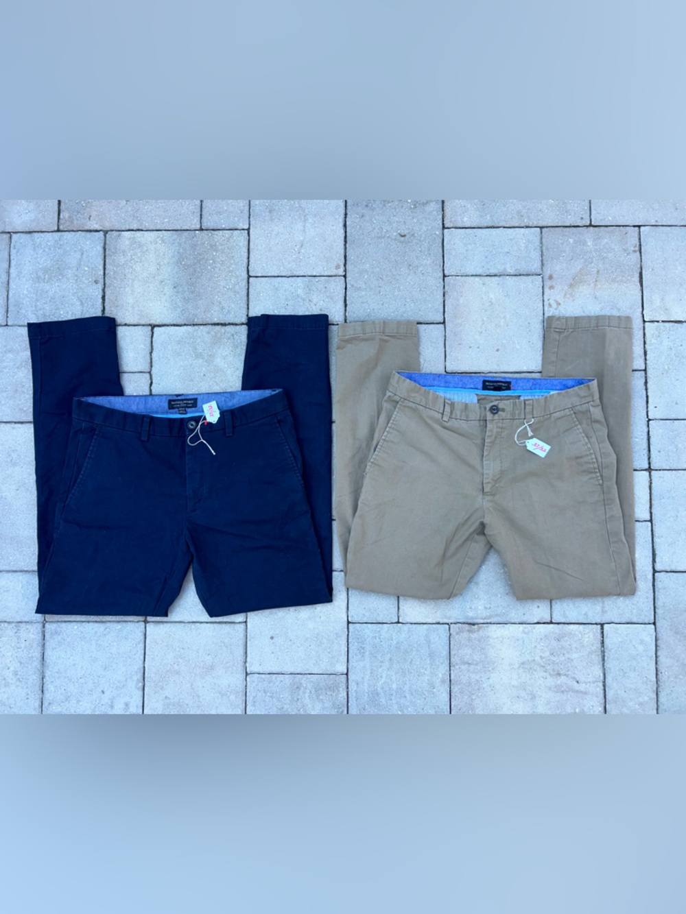 (2) Banana Republic Men’s Fulton Skinny Chino  Pants in Navy and Khaki